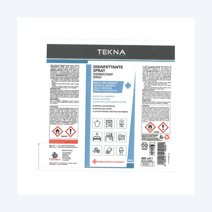 Disinfettante detergente alcolico 400 ml Tekna | Ecotempo