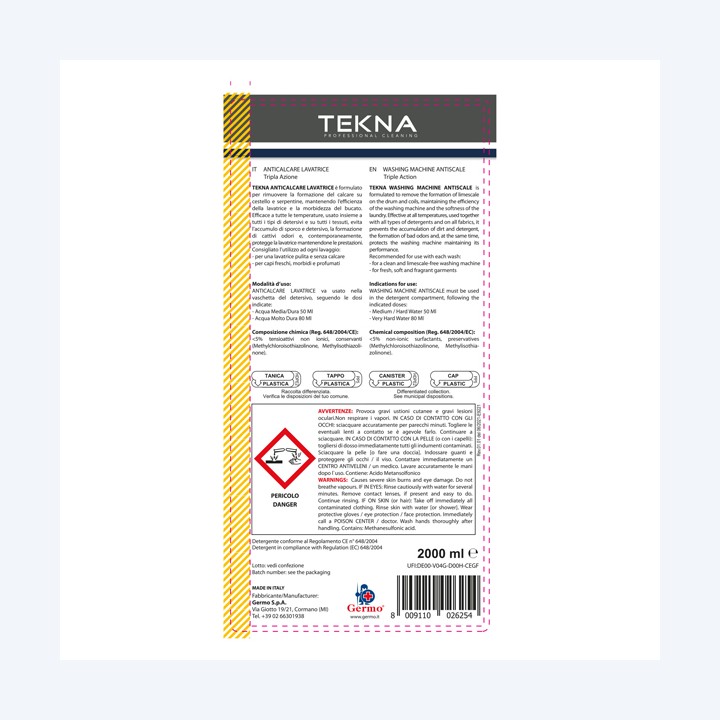 Anticalcare liquido per lavatrici 2 lt Tekna | Ecotempo