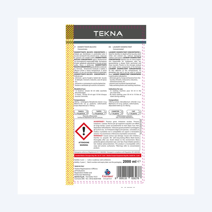 Disinfettante bucato antiodore 2lt Tekna | Ecotempo