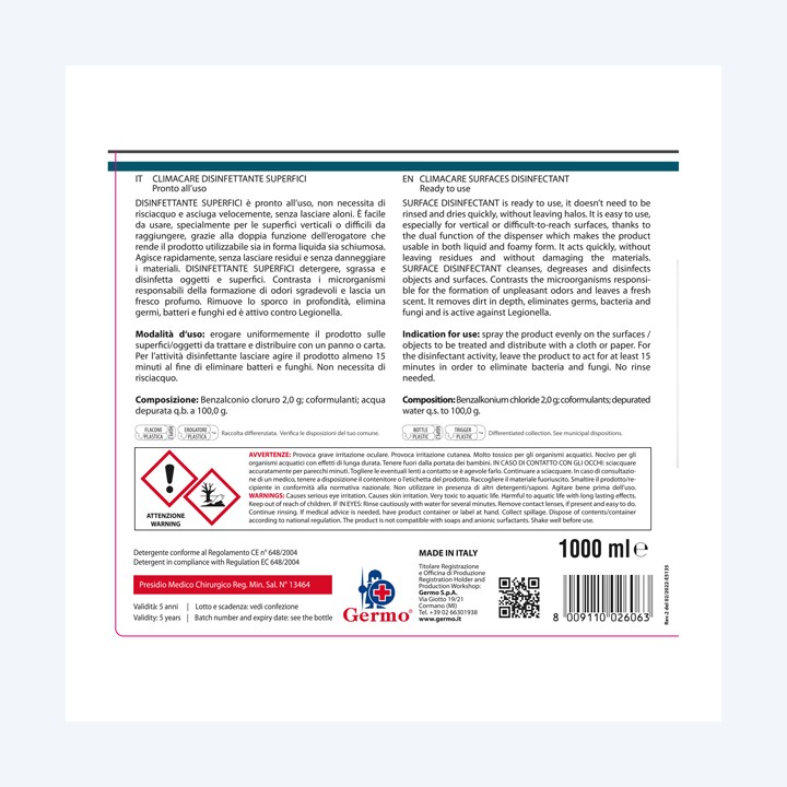 Detergente disinfettante Climacare — 95924 | Ecotempo