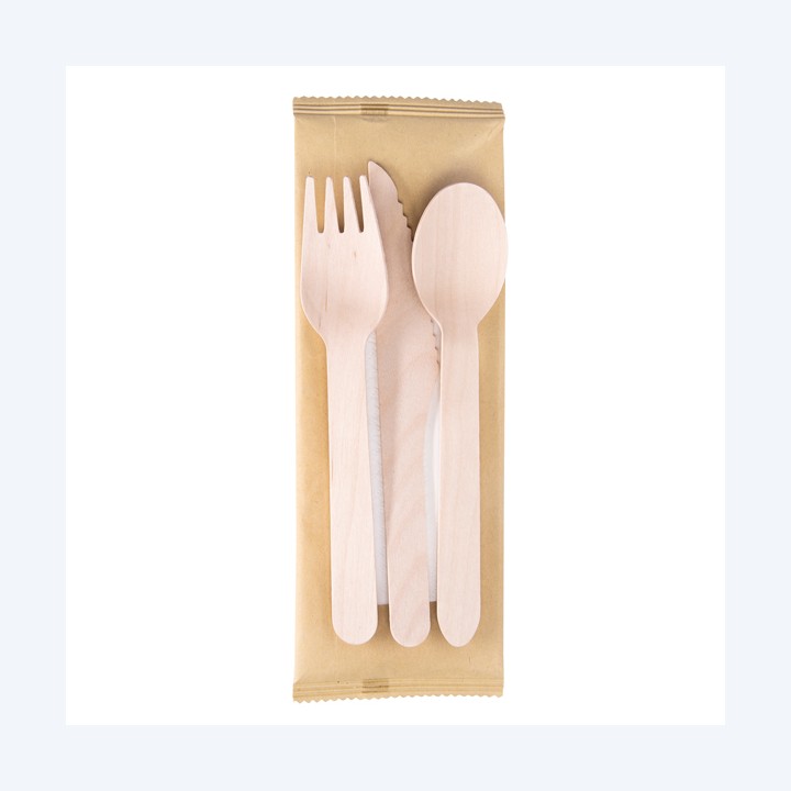 Tris posate monouso con tovagliolo 16 — 96707 | Ecotempo