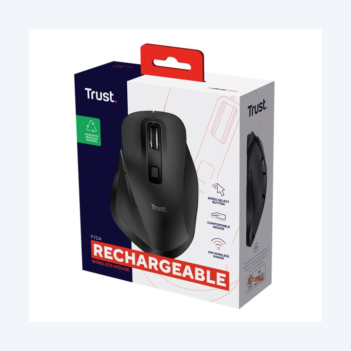 Mouse wireless Fyda ricaricabile nero Trust | Ecotempo