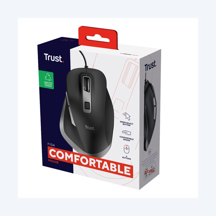 Mouse Fyda a filo nero Trust | Ecotempo