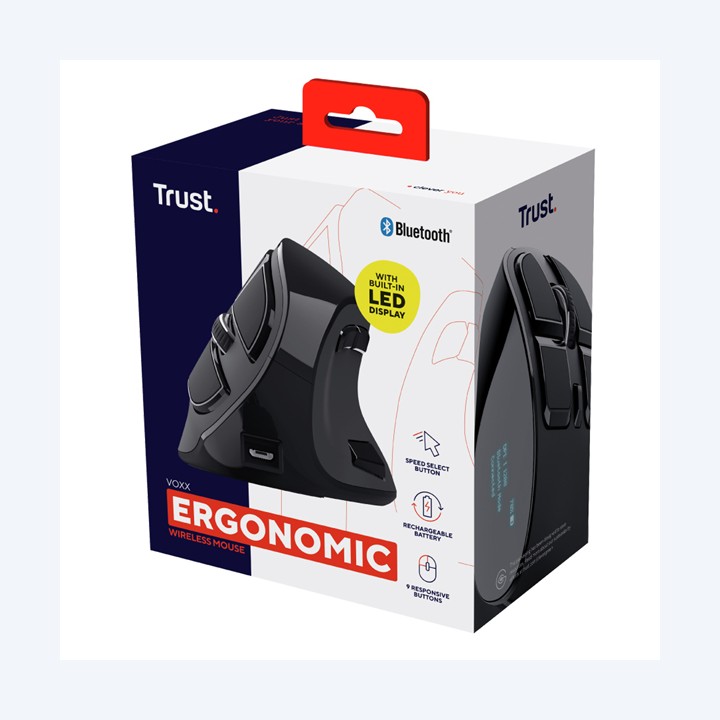 Mouse wireless ergonomico Voxx ricaricabile nero Trust | Ecotempo