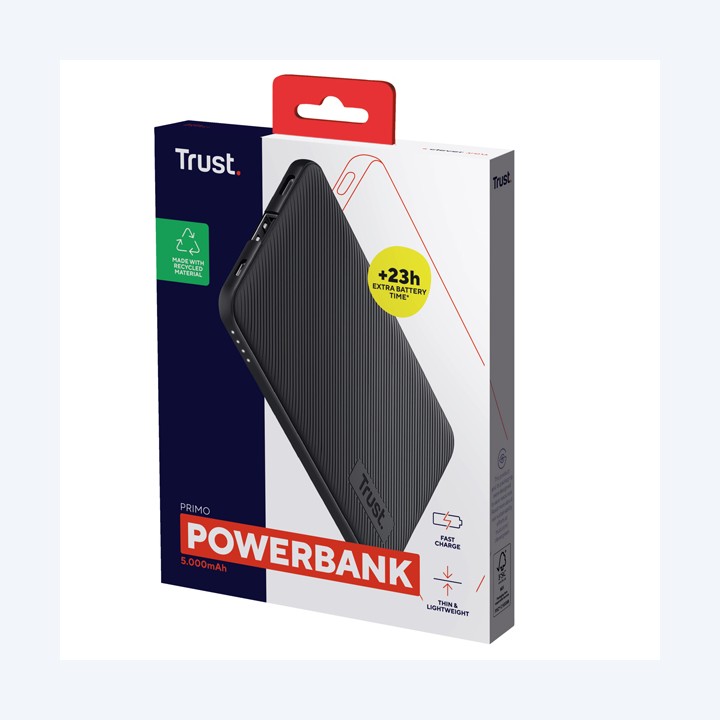 Powerbank Primo ultrasottile da 5.000 mAh nero Trust | Ecotempo