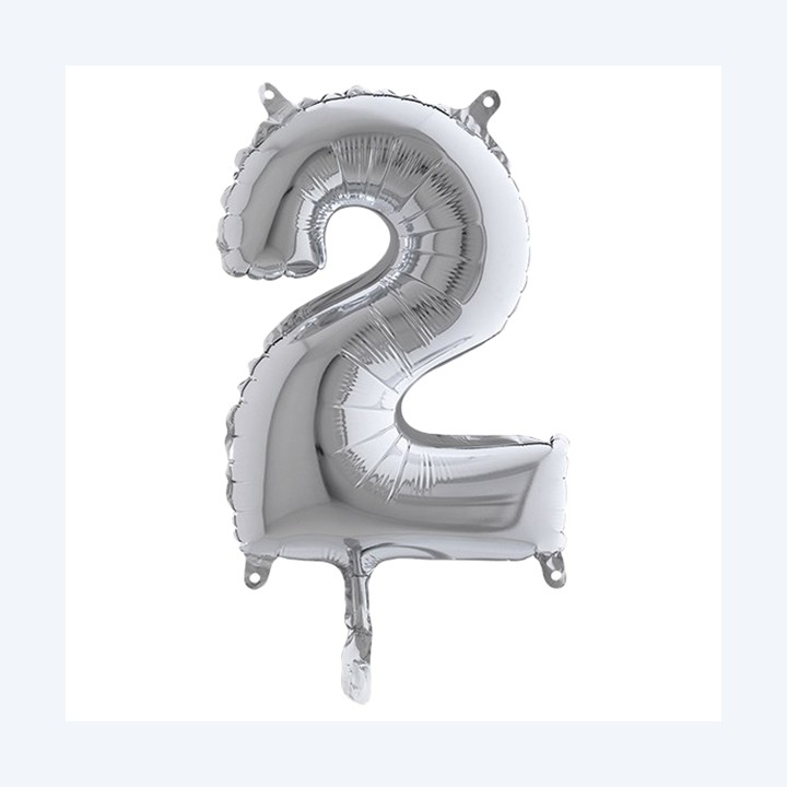 Palloncino numero 2 H 36 cm mylar argento Big party | Ecotempo