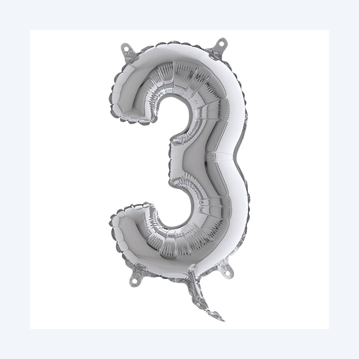 Palloncino numero 3 H 36 cm mylar argento Big party | Ecotempo