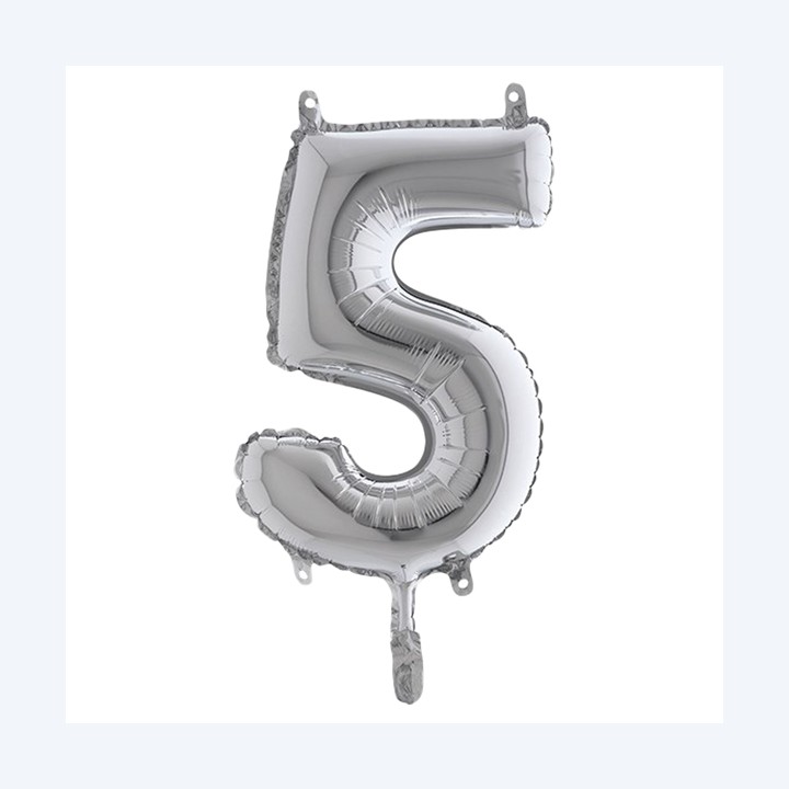 Palloncino numero 5 H 36 cm mylar argento Big party | Ecotempo
