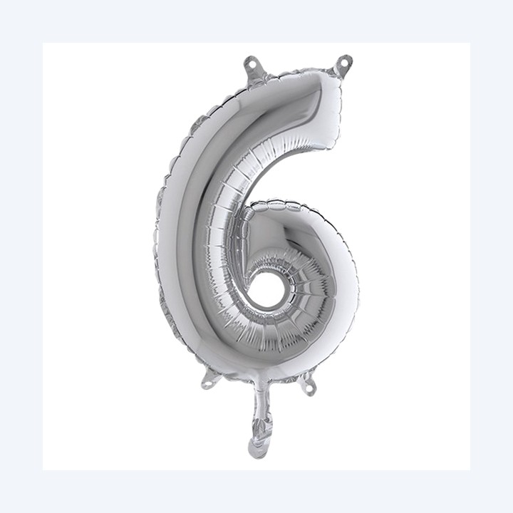 Palloncino numero 6 H 36 cm mylar argento Big party | Ecotempo