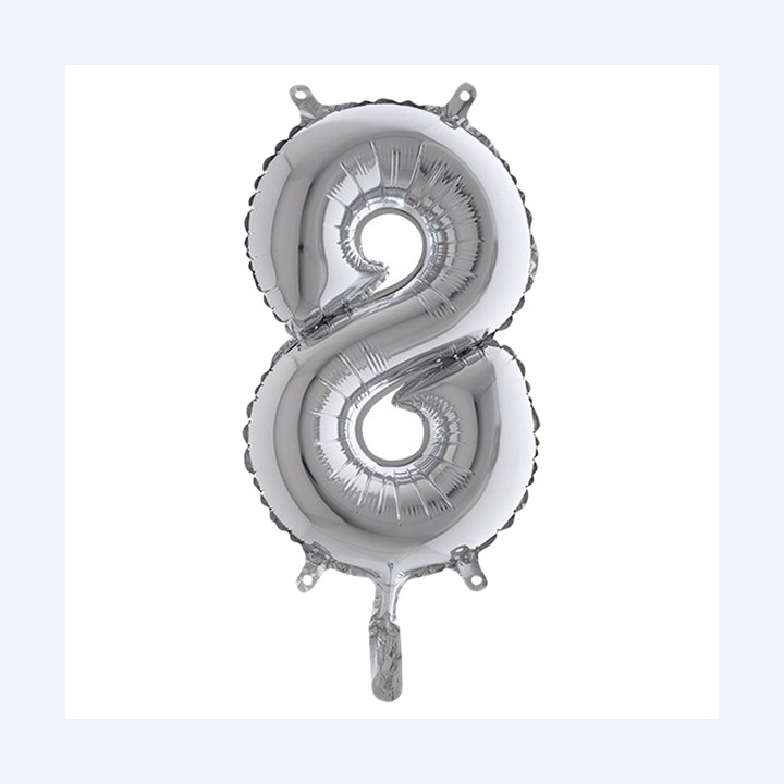 Palloncino numero 8 H 36 cm mylar argento Big party | Ecotempo