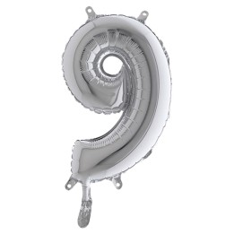 Palloncino numero 9 H 36 cm mylar argento Big party | Ecotempo