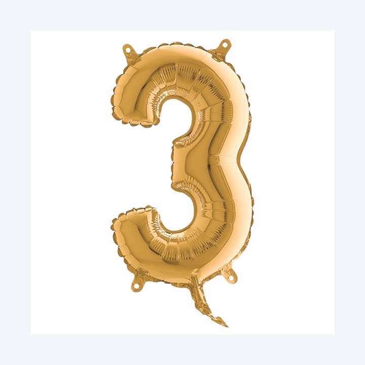 Palloncino numero 3 H 36 cm mylar oro Big party | Ecotempo