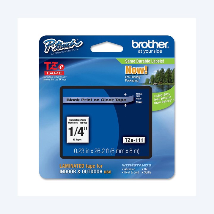 Brother Nastro Nero/Trasparente TZE111 6mm x 8mt | Ecotempo