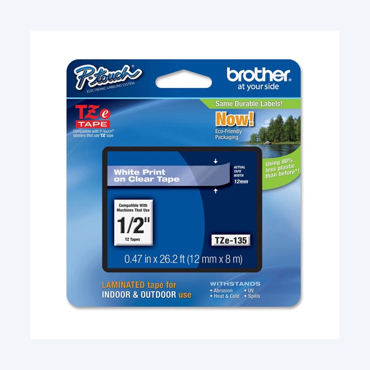 Brother Nastro Bianco/Trasparente TZE135 12mm x 8mt | Ecotempo