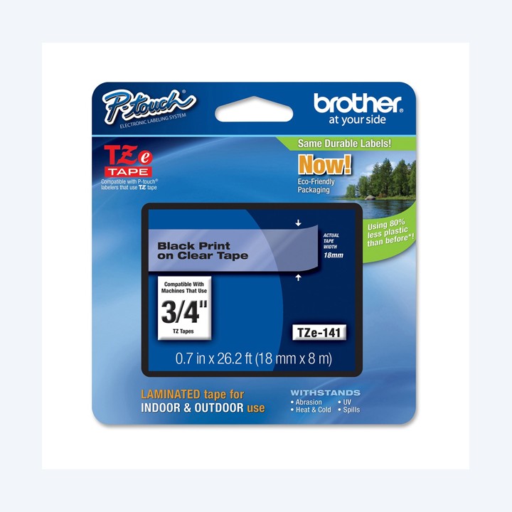 Brother Nastro Nero/Trasparente TZE141 18mm x 8mt | Ecotempo