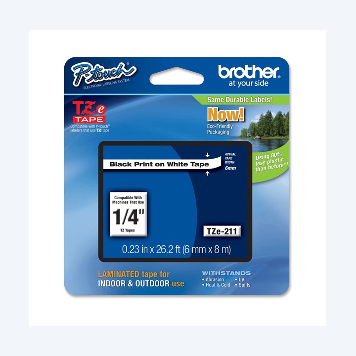Brother Nastro Nero/Bianco TZE211 6mm x 8mt | Ecotempo