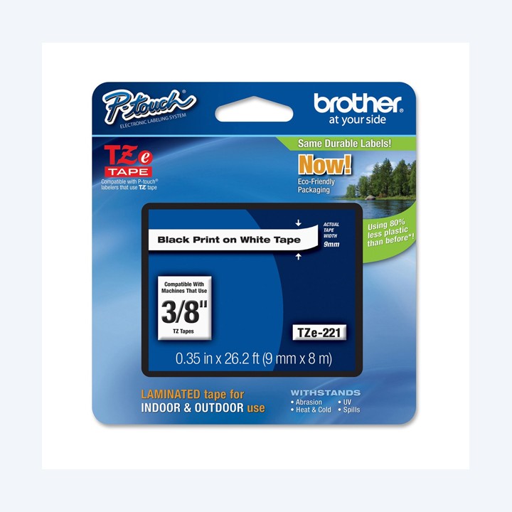 Brother Nastro Nero/Bianco -TZE221 9mm x 8mt | Ecotempo