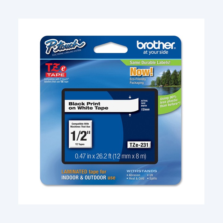 Brother Nastro Nero/Bianco TZE231 12mm x 8mt | Ecotempo