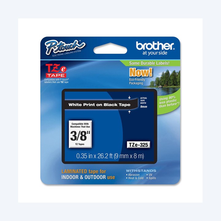 Brother Nastro Bianco/Nero TZE325 9mm x 8mt | Ecotempo