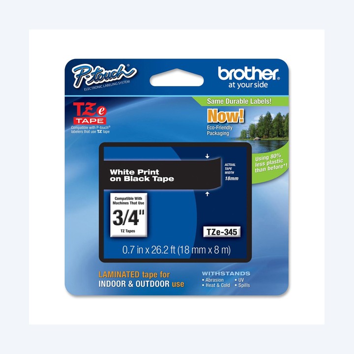 Brother Nastro Bianco/Nero TZE345 18mm x 8mt | Ecotempo