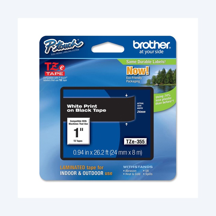 Brother Nastro Bianco/Nero TZE355 24mm x 8mt | Ecotempo