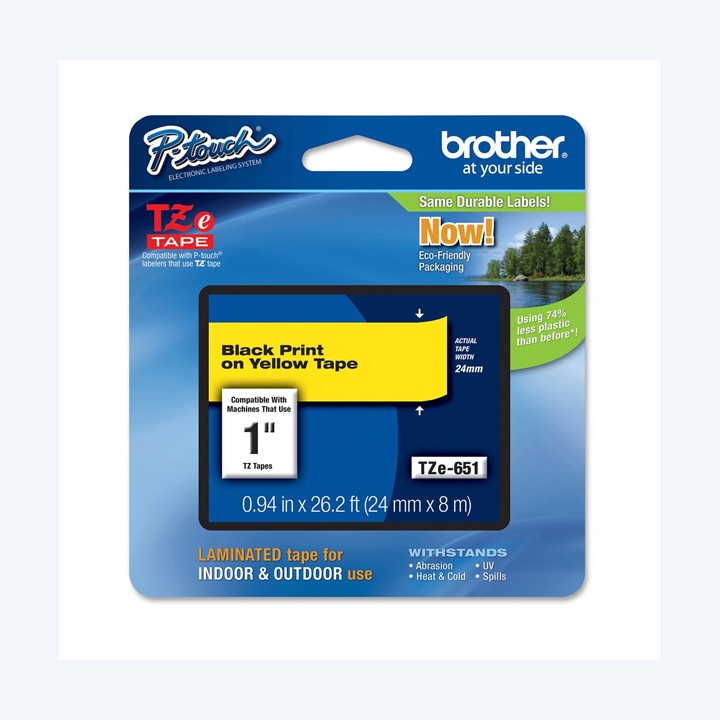 Brother Nastro Nero/Giallo TZE651 24mm x 8mt | Ecotempo