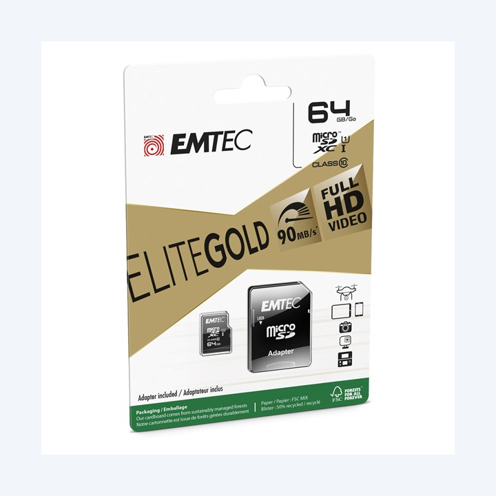 Emtec Micro SDXC Class 10 Gold + con — EMTM64GXC10GP | Ecotempo