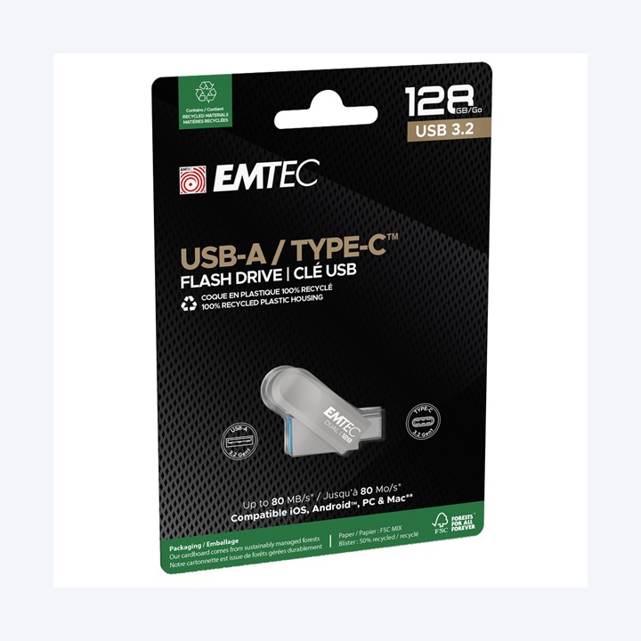 Emtec Memoria Dual USB3.2 to Type-C 128GB ECMMD128GD283 | Ecotempo