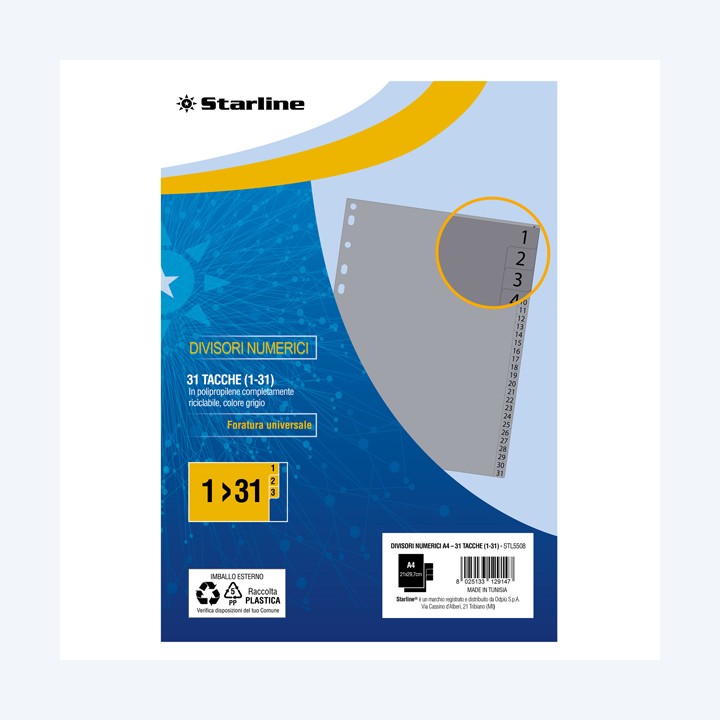Divisori numerici 31 tacche A4 PP grigio Starline | Ecotempo