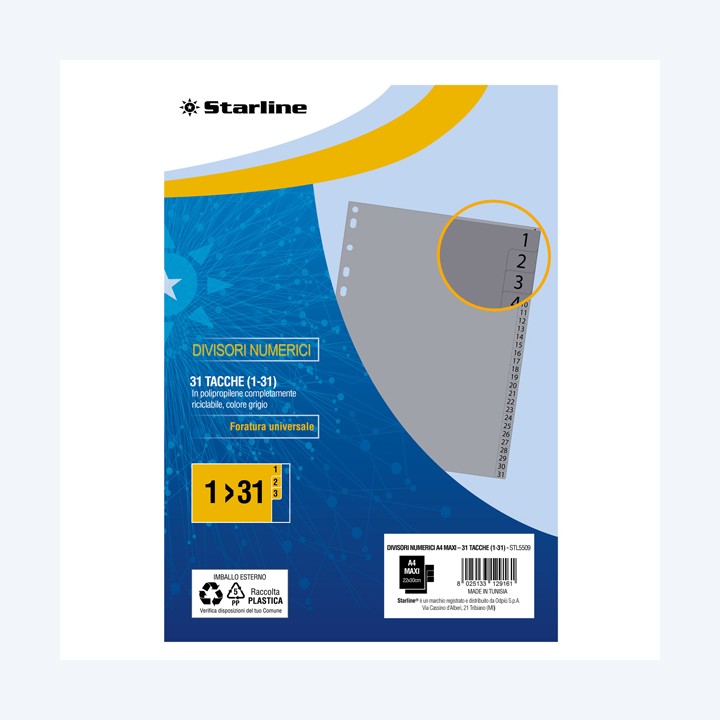 Divisori numerici 31 tacche A4 Maxi PP grigio Starline | Ecotempo