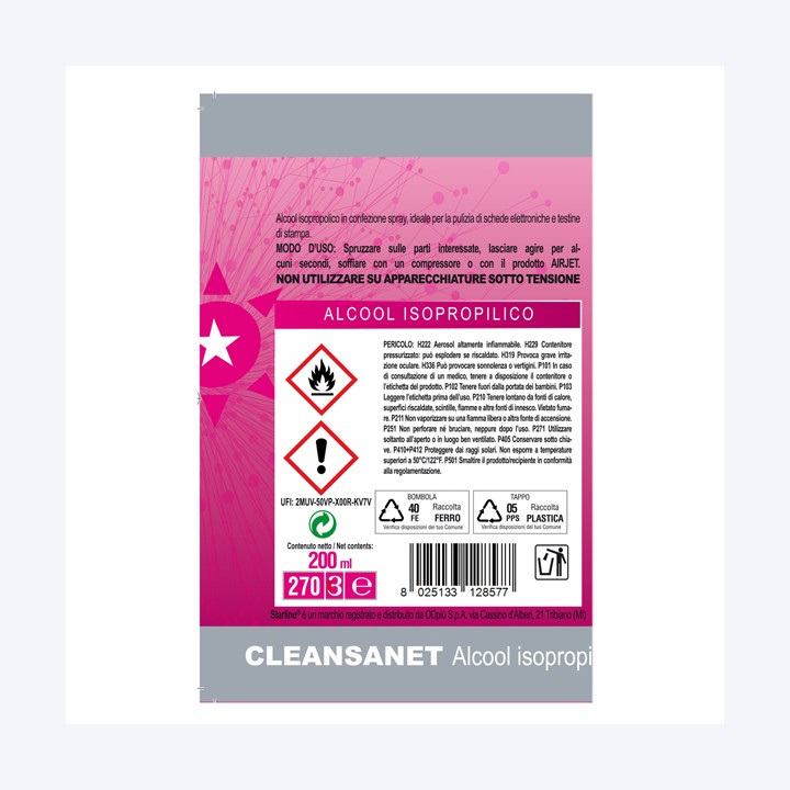 Alcool isopropilico Clean Sanet 200ml Starline | Ecotempo