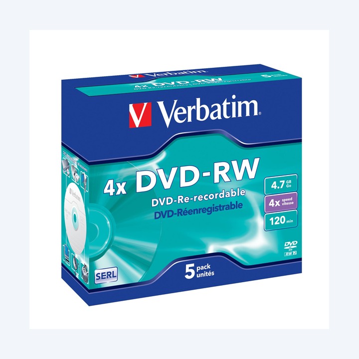 Verbatim Scatola 5 DVD-RW Jewel Case — VERBDVD43285 | Ecotempo