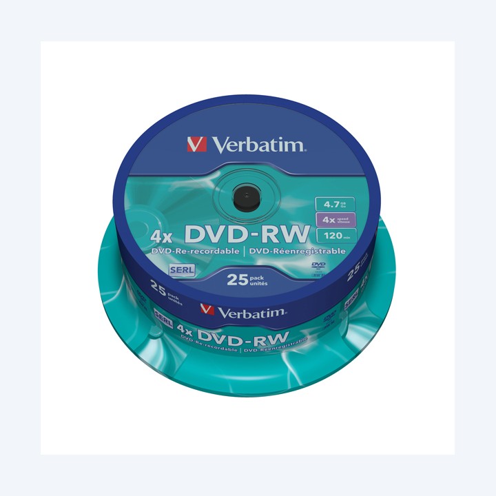 Verbatim Confezione 25 DVD-RW argento — VERBDVD-RW25SP | Ecotempo